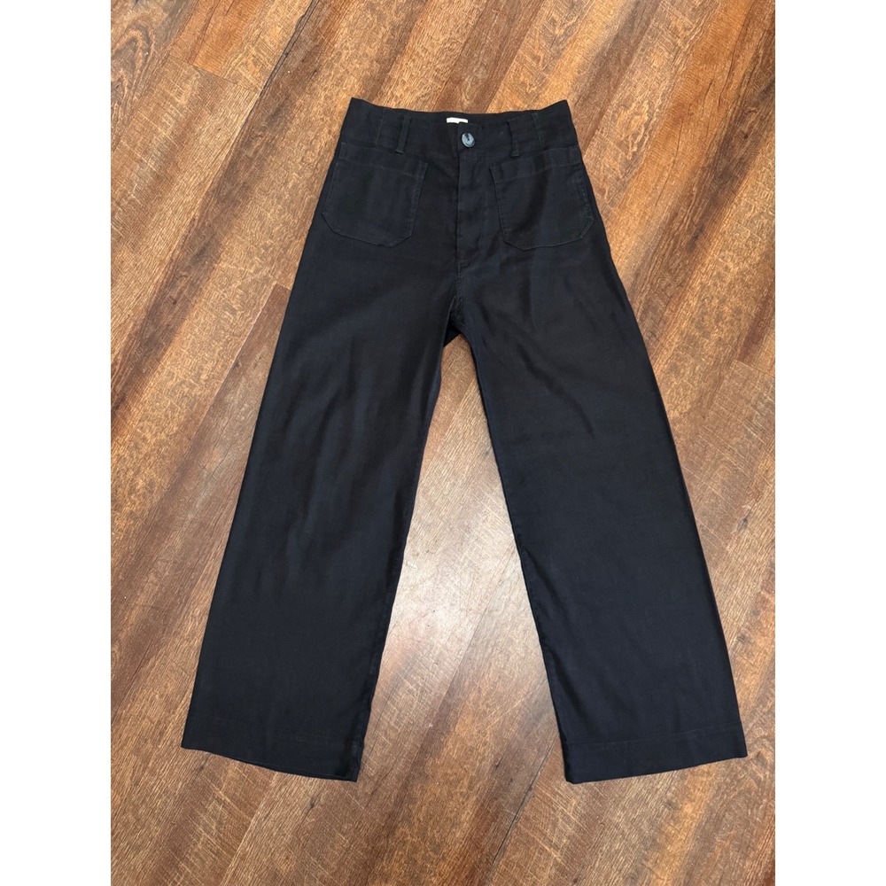 Maeve The Colette Black High Rise Wide Leg Pants Linen Blend 27T